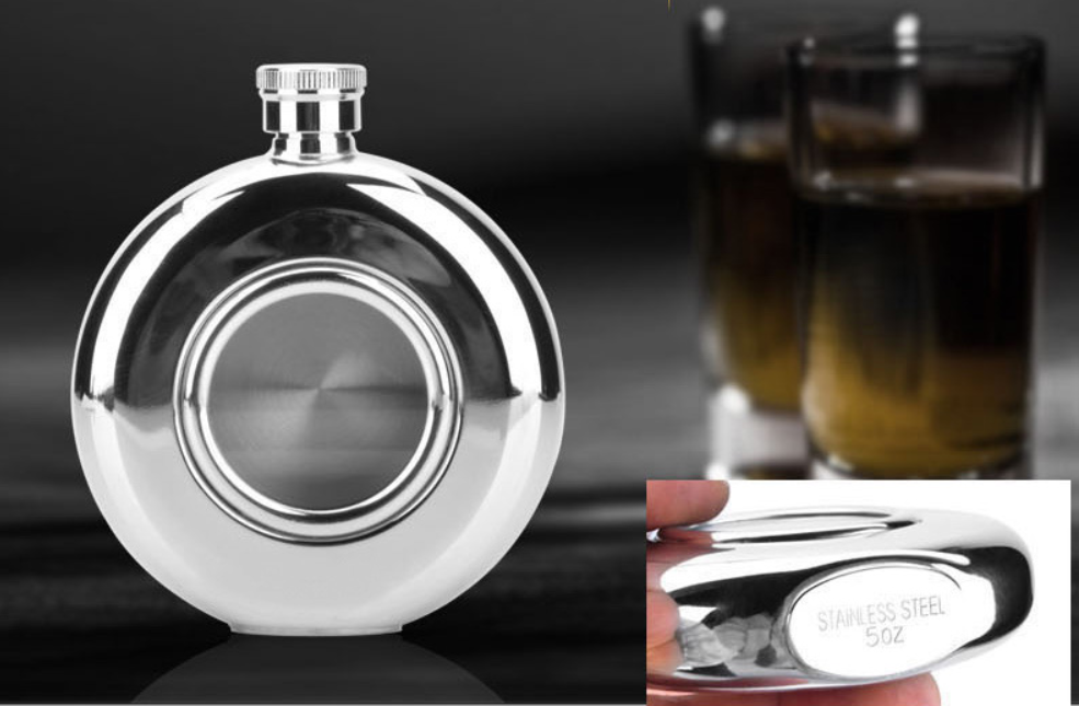 5oz Portable Stainless Steel Hip Flask with Glass Window