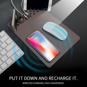 Wireless Charging Mouse Pad and Gadget Organizer