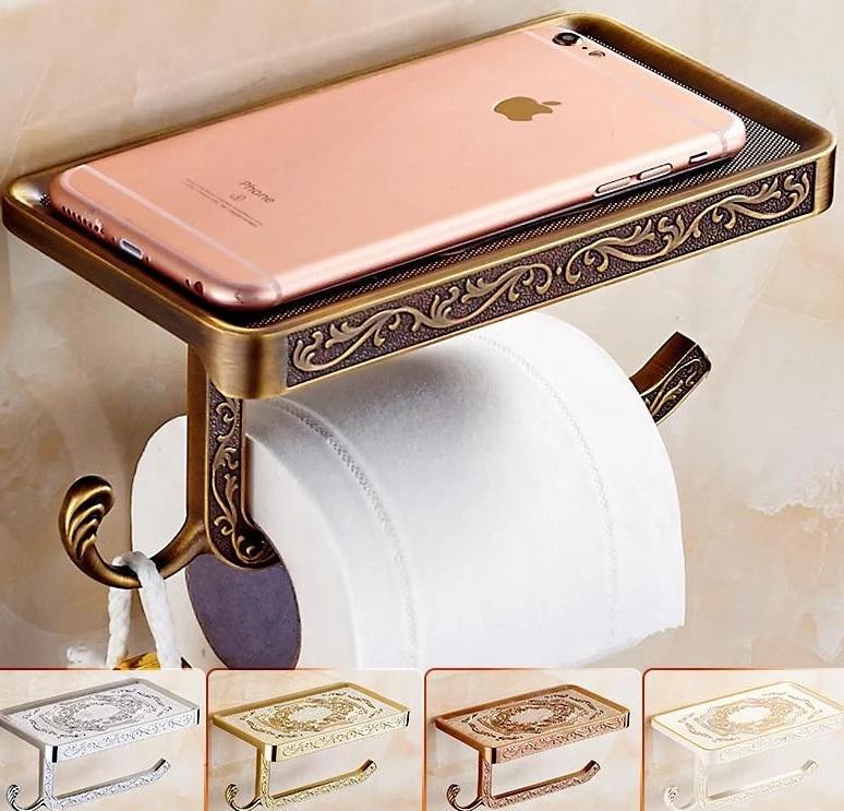 Antique Toilet Paper Holder with Mobile Phone Shelf