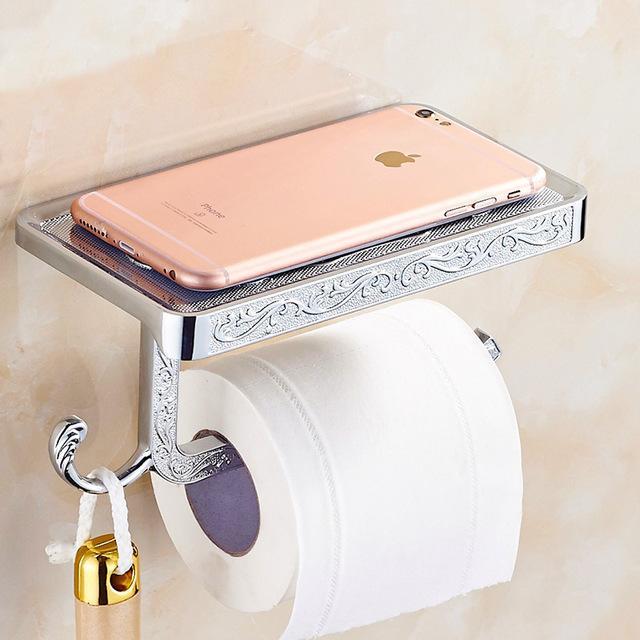 Antique Toilet Paper Holder with Mobile Phone Shelf