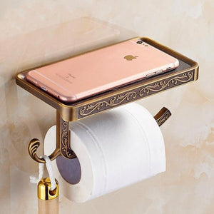 Antique Toilet Paper Holder with Mobile Phone Shelf