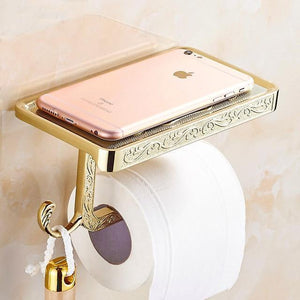 Antique Toilet Paper Holder with Mobile Phone Shelf