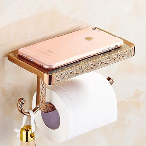 Antique Toilet Paper Holder with Mobile Phone Shelf